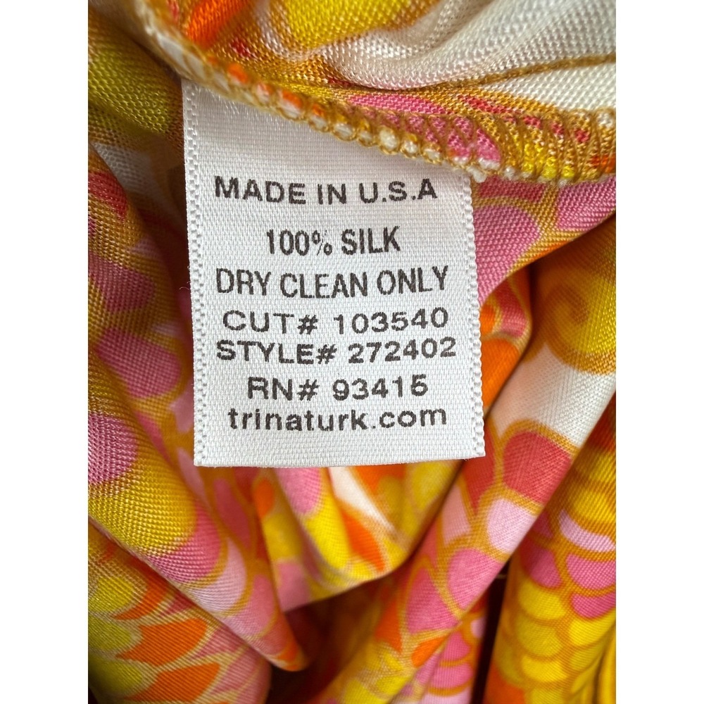 Trina Turk Silk Blouson Top Women L Bold Psychedelic Retro Cap Sleeve Luxury Mod - Picture 4 of 5
